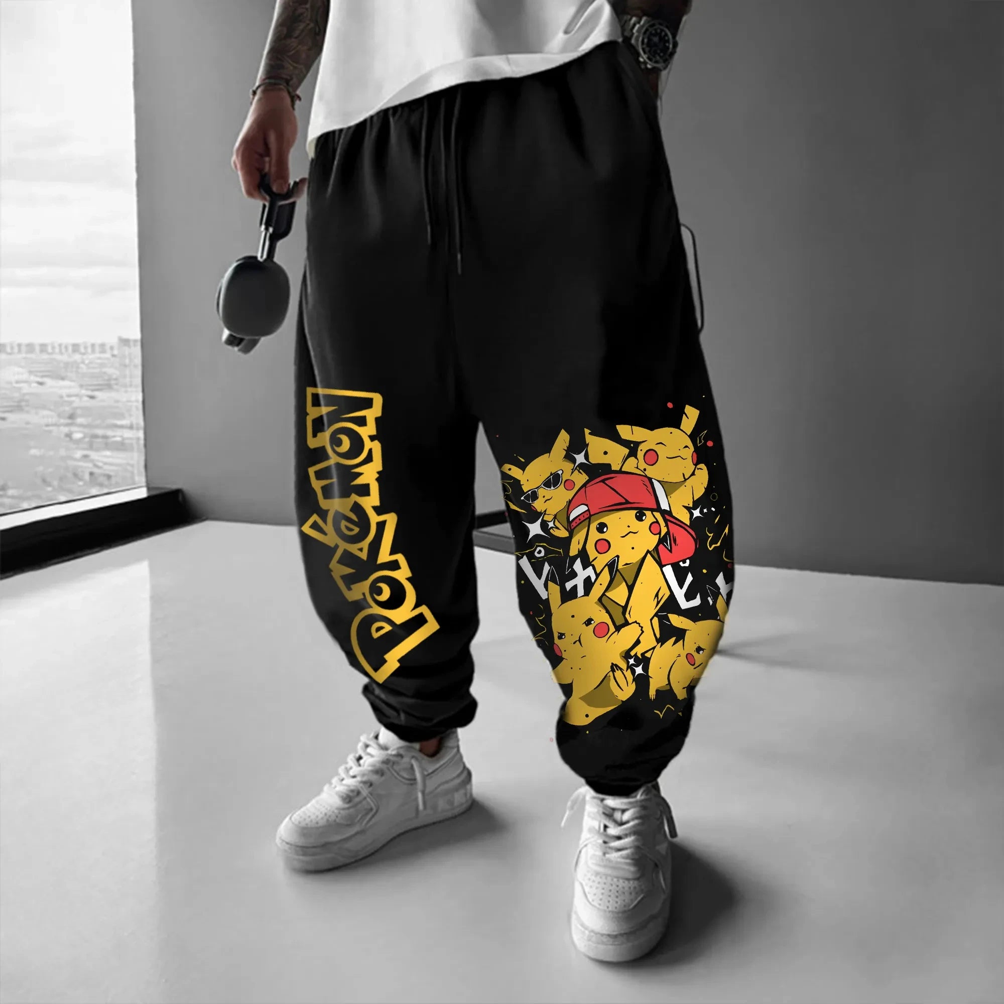 Pokémon Game  Sweetpants Men's Autumn/winter New Pikachu Print Harajuku Trendy Casual Loose Oversized Taped Pants