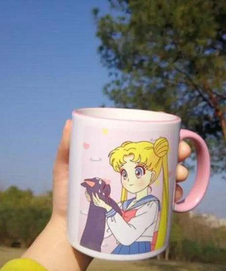 Sailor Moon Usagi Ceramic Mug with Lid & Heart Spoon – Cute Anime Gift Cup