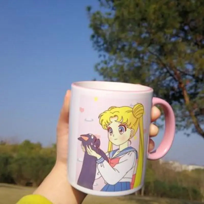 Sailor Moon Usagi Ceramic Mug with Lid & Heart Spoon – Cute Anime Gift Cup