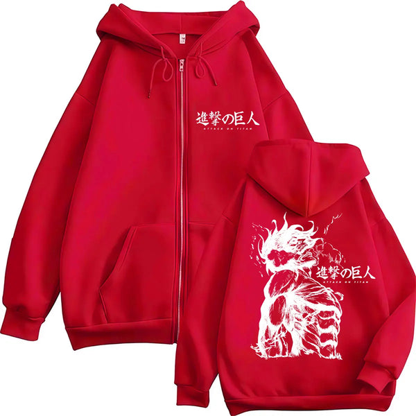Attack on Titan Eren Jaeger Anime Zip-Up Hoodie – Harajuku Fleece Jacket