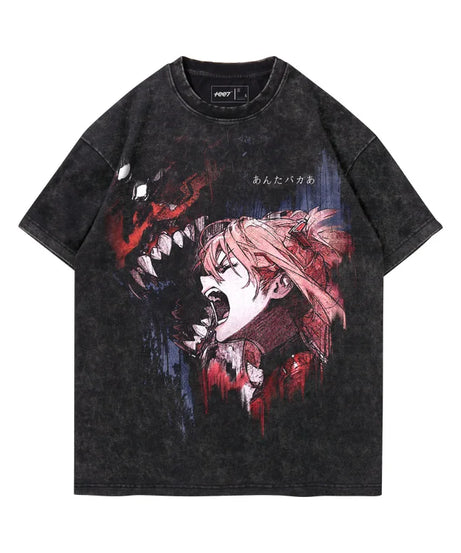 Anime Eva Graphic T-shirt Man Summer Y2k Clothes Casual Short Sleeved Tee Women Vintage Washed Cotton Gym Clothing Top
