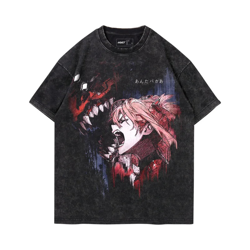 Anime Eva Graphic T-shirt Man Summer Y2k Clothes Casual Short Sleeved Tee Women Vintage Washed Cotton Gym Clothing Top