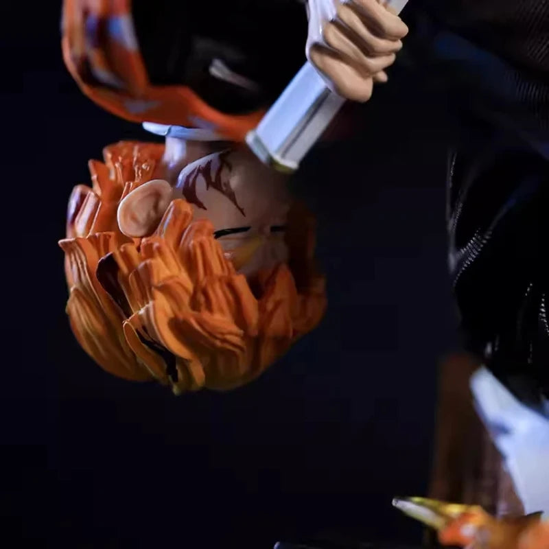 28cm Anime Demon Slayer Agatsuma Zenitsu Fire Thunder God Action Figure PVC Statue With Effect Base Collectible Model Toy Gift