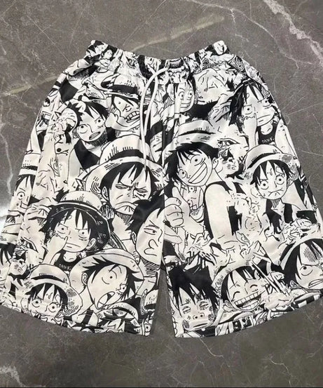One Piece Lufy Shorts Anime Figure Summer Loose Fitting Home Pajama Pants Casual Couple Beach Pants Men Boys Cosplay Toy