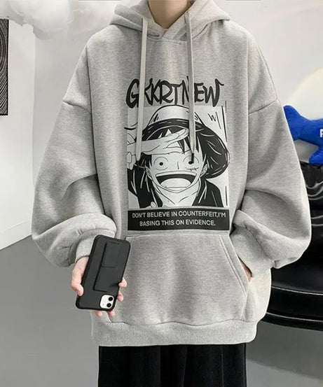 Anime One Piece Monkey D. Luffy Hoodie Men Cartoon Hooded Spring and Autumn Coat Couple Loose Hoodie Top