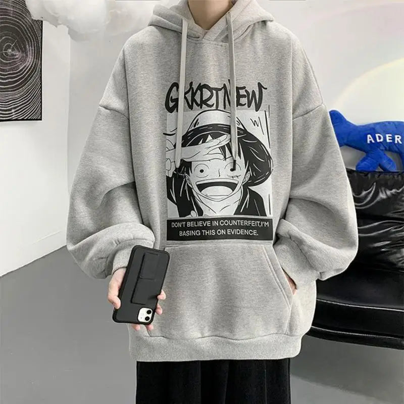 Anime One Piece Monkey D. Luffy Hoodie Men Cartoon Hooded Spring and Autumn Coat Couple Loose Hoodie Top