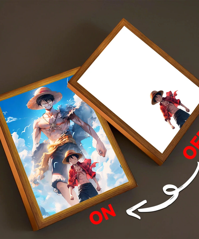 Anime Light Painting Photo Frame One Piece Luffy Zoro LED Night Light Birthday Gift Manga Bedroom Decor Original Art Moon Lamp