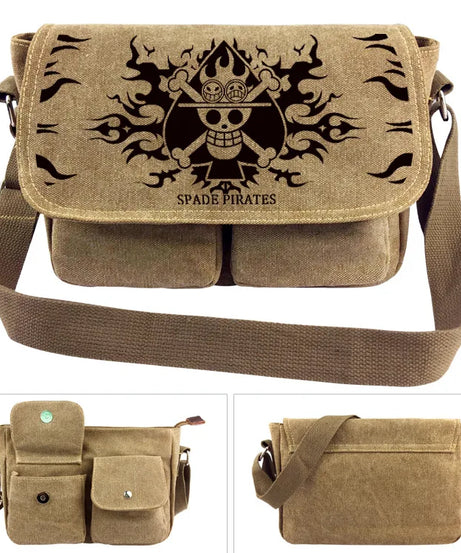One Piece Canvas Shoulder Bag - Luffy & Law Logo Sling Bag, Unisex Student Backpack for Casual Daily Use & Anime Fans