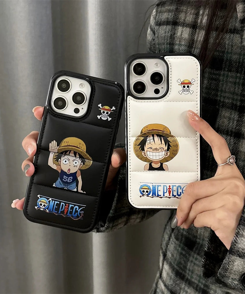 The Down Jacket Phone Cases For iPhone 16 pro max 15 14 One Piece Luffy Soft Cover for iPhone 12 13 14 11
