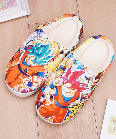 Anime One Piece Luffy Chooper Dragon Ball Goku Hatsune Winter Warm Plush Men Women Couple Shoes Home Slipper Stuffed Plush Gift