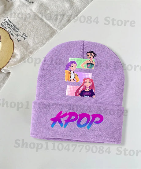 Kpop Demon Hunters Kawaii Knitted Hat for Girls Anime Cute Knit Hats Children Autumn Winter Windproof Warm Hats Gifts