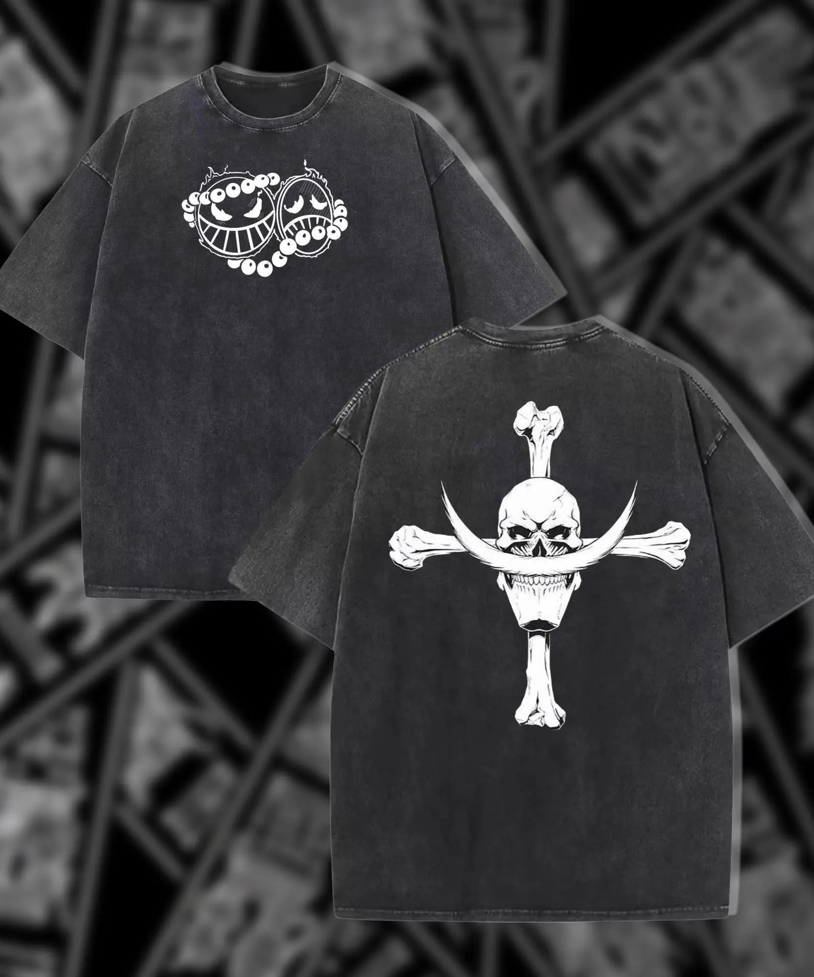 One Piece Skull Short Sleeve Tee Anime Washed Vintage Graphic T-Shirt Man Women Casual Tops Summer Y2k Streetwear