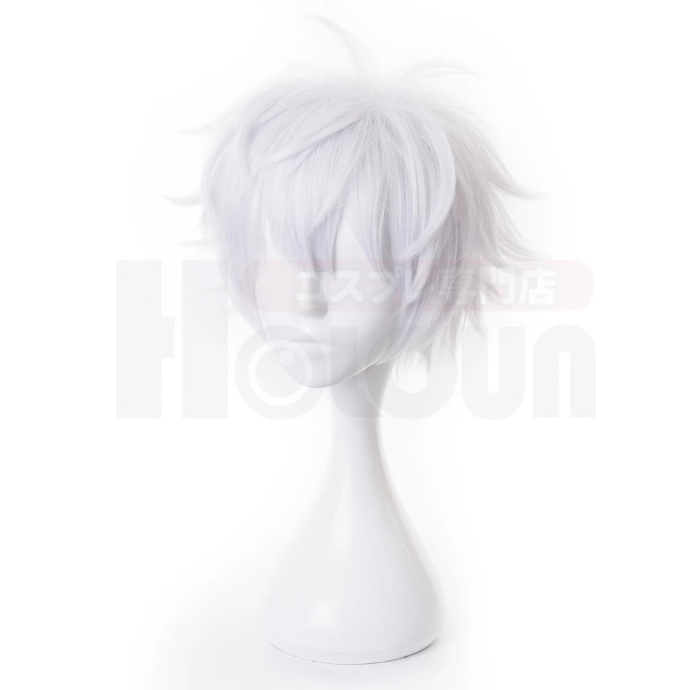 Anime Jujutsu Kaisen Satoru Gojo Cosplay Wig – Spiky White Synthetic Hair 4