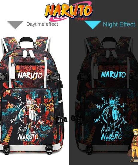 Naruto Sasuke Children Backpack School Bags Waterproof for Boy Girls Anime Luminous Kids SchoolBag USB Charging Book Bag