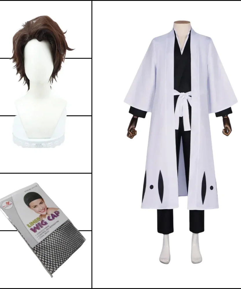 Anime Bleach Aizen Sousuke Cosplay Costume Wig Sets Bleach Thousand Year Blood War Gotei 13 Team 5 Captain Robe Kimono Outfits