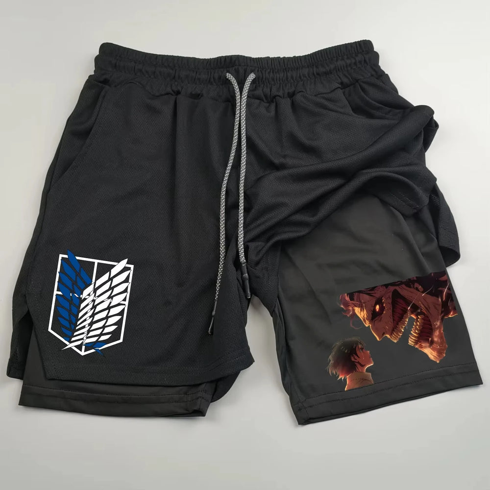 Attack on Titan 2-in-1 Sports Shorts – Wings of Freedom Running Leggings & Fitness Shorts 8
