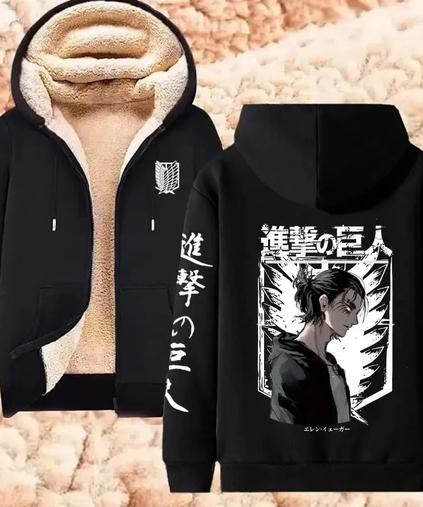 Attack on Titan Winter Warm Zipper Jacket Anime Print Hoodies Men Women Thicken Zip Up Sweatshirts Harajuku Hip Hop Streetwear