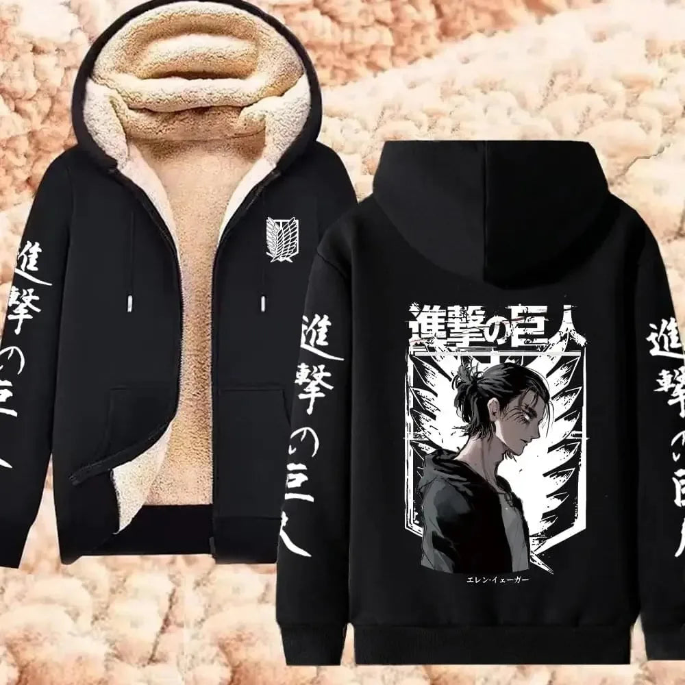 Attack on Titan Thick Winter Sherpa Fleece Zip Up Jacket Unisex Warm Streetwear Hoodie 5