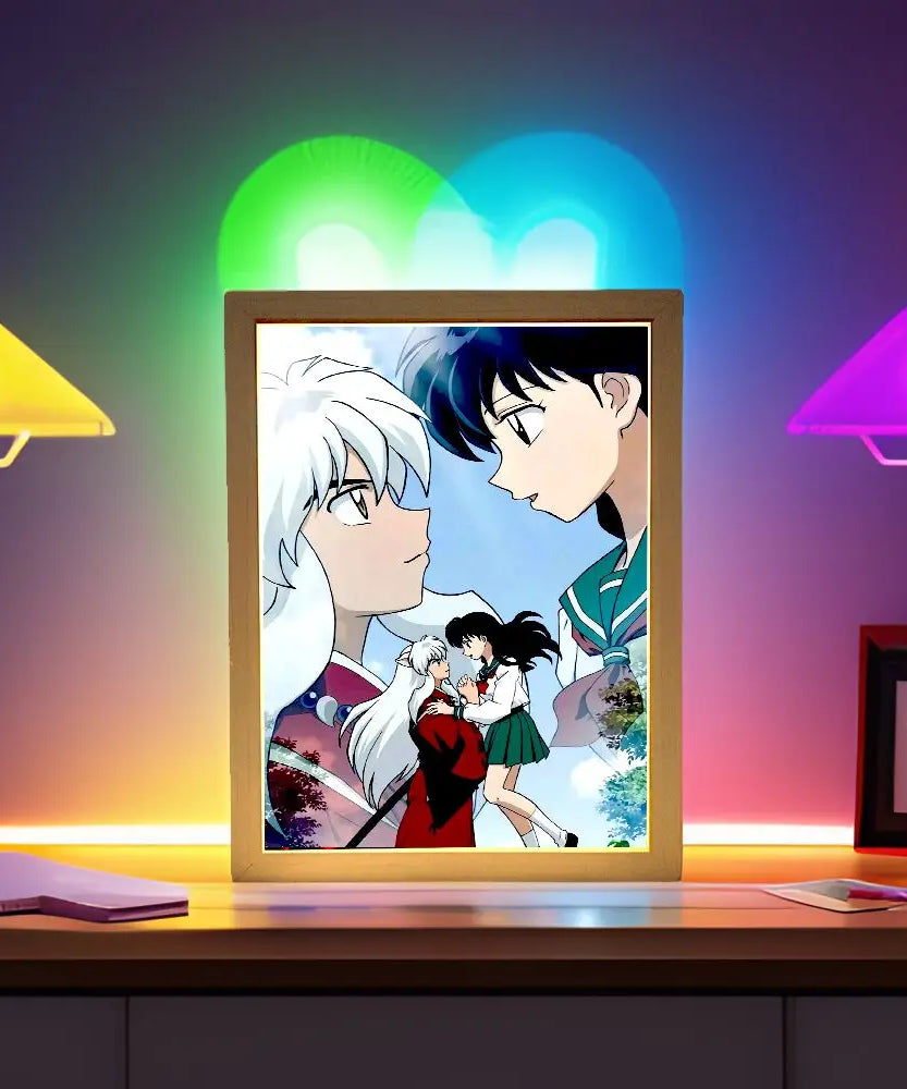 Light Painting Photo Frame Night Light Anime Figure Inuyasha Home room Decor Office Decoration Bedroom Friends Gifts Moon Lamp