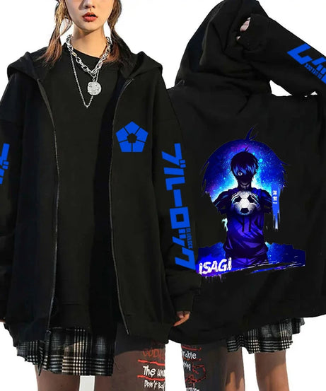 Hot Anime BLUE LOCK Printing Hoodie Fashion Harajuku Zipper Hoodies Women Men Sweatshirt Zipper Long Sleeve Casual Tops