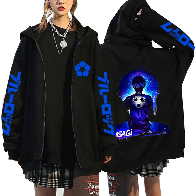 Hot Anime BLUE LOCK Printing Hoodie Fashion Harajuku Zipper Hoodies Women Men Sweatshirt Zipper Long Sleeve Casual Tops