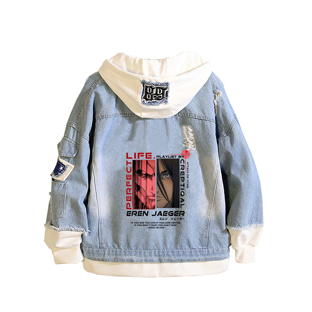 Attack on Titan Scout Legion Denim Patchwork Hoodie Harajuku Streetwear Jacket 8