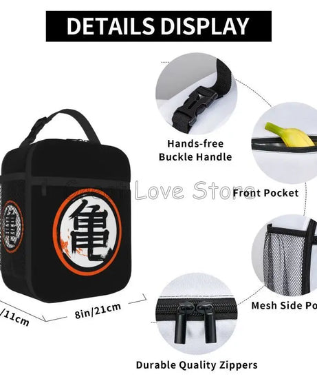 DBZ Kanji Print Insulated Lunch Bag for Women Men Boys Girls Reusable Waterproof Thermal Bento Tote Bags for Work Travel Picnic