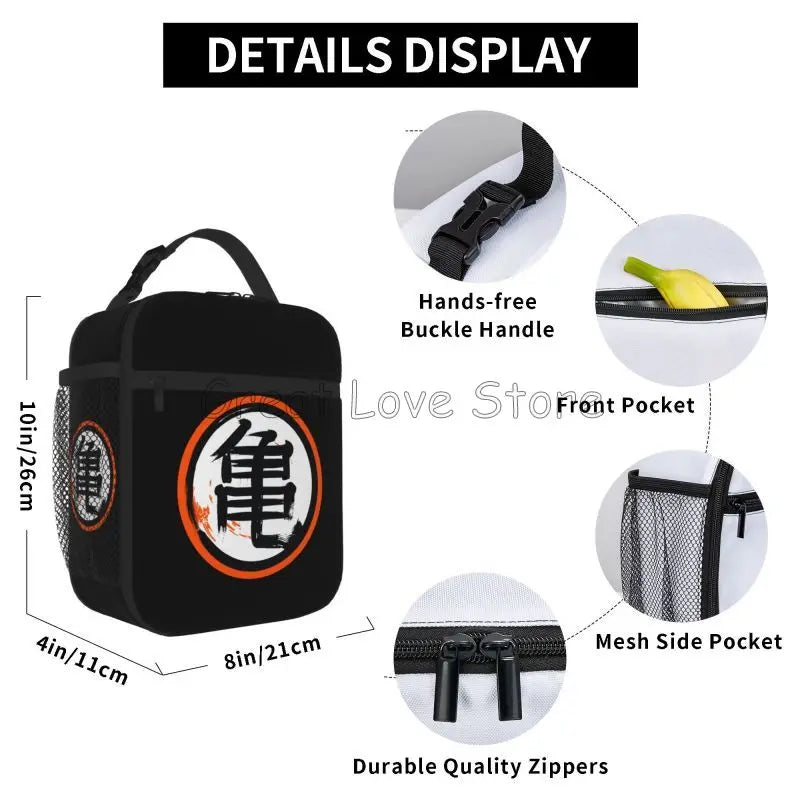 DBZ Kanji Print Insulated Lunch Bag for Women Men Boys Girls Reusable Waterproof Thermal Bento Tote Bags for Work Travel Picnic
