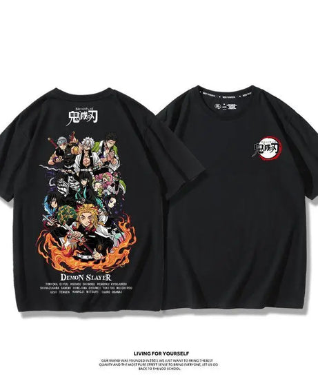 Demon Slayer Anime Tanjirou Nezuko Zenitsu Giyuu Printed Cotton Short Sleeve Summer Men's Outdoor Casual Streetwear Gift
