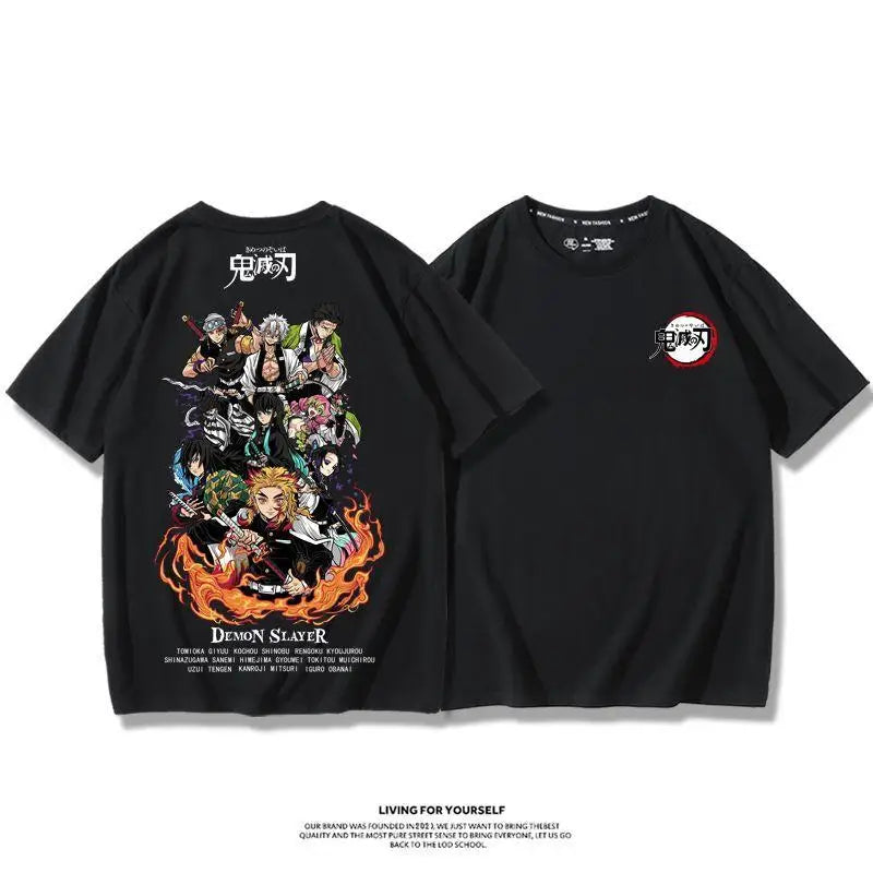 Demon Slayer Anime Tanjirou Nezuko Zenitsu Giyuu Printed Cotton Short Sleeve Summer Men's Outdoor Casual Streetwear Gift