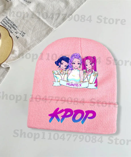 Kpop Demon Hunters Kawaii Knitted Hat for Girls Anime Cute Knit Hats Children Autumn Winter Windproof Warm Hats Gifts