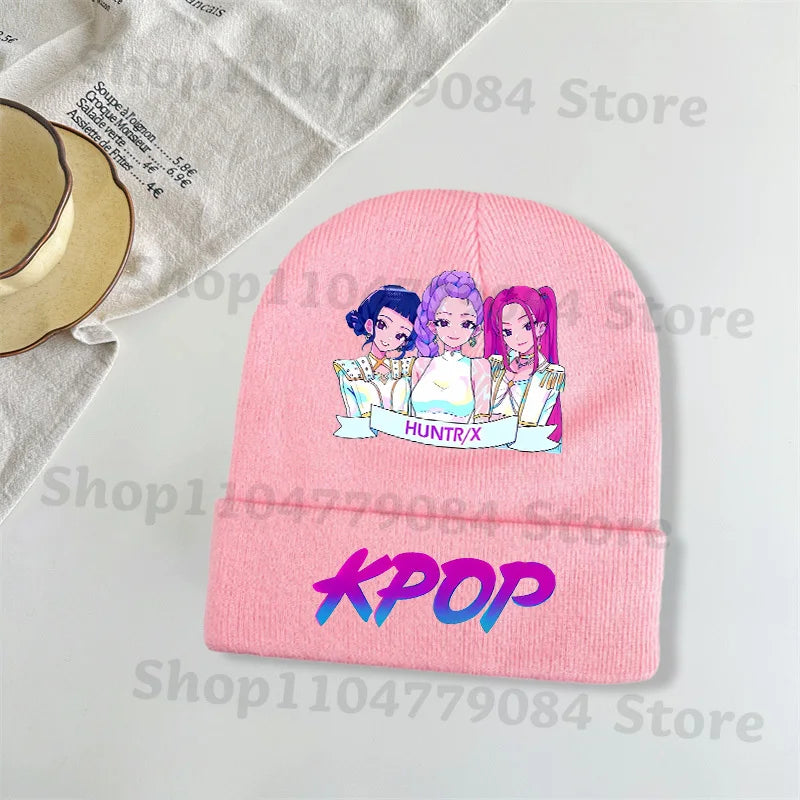 Kpop Demon Hunters Kawaii Knitted Hat for Girls Anime Cute Knit Hats Children Autumn Winter Windproof Warm Hats Gifts