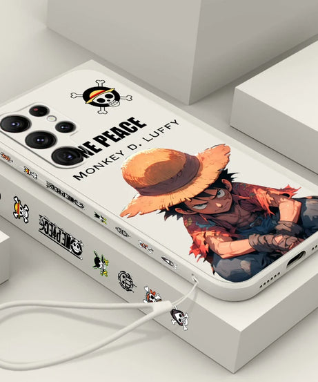 Comics One Piece Luffy For Samsung Galaxy S25 S24 S23 S22 S21 S20 Plus Ultra FE 5G Liquid Left Rope Cover Phone Case