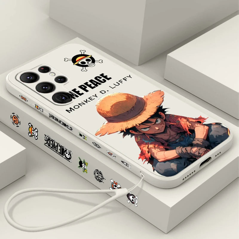 Comics One Piece Luffy For Samsung Galaxy S25 S24 S23 S22 S21 S20 Plus Ultra FE 5G Liquid Left Rope Cover Phone Case