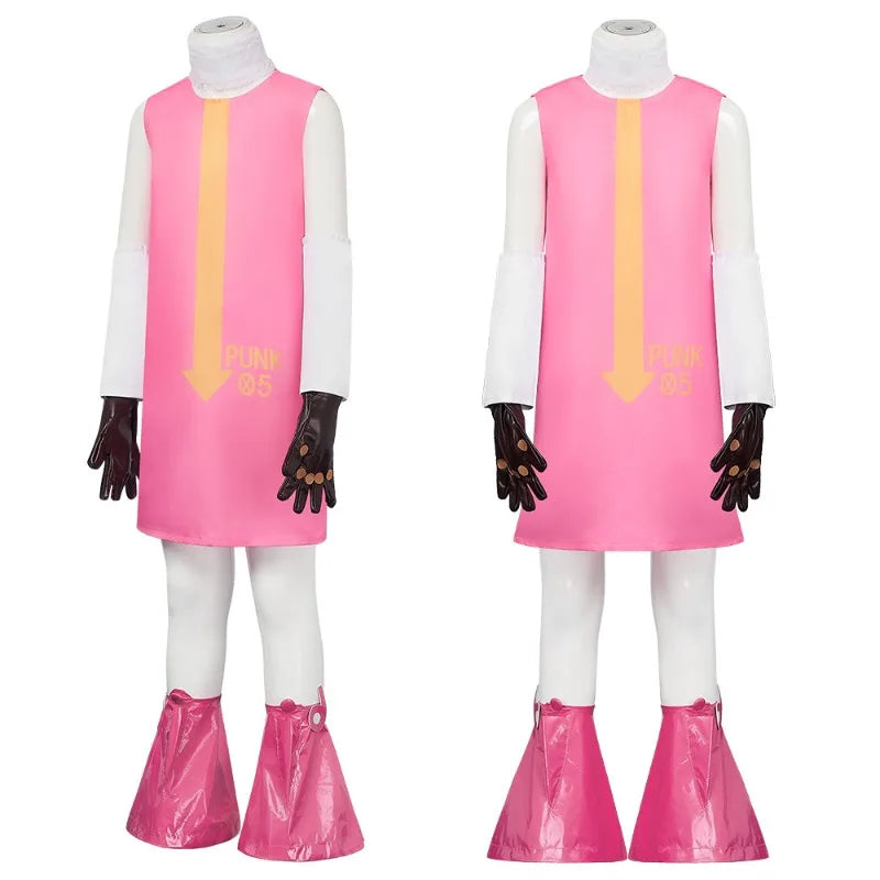 One Piece Anime Dr. Vegapunk Number 05 Clone Cosplay Costume Pink Dress with Foot Cover Cute Kawaii Halloween Outfit