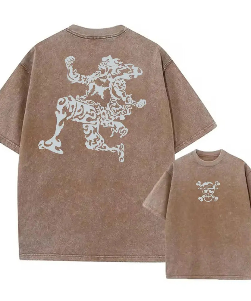 One Piece Anime Print Washed T-shirt Men Hip Hop Streetwear Oversized Women Short Sleeved Graphic Tee Summer Harajuku Casual Top
