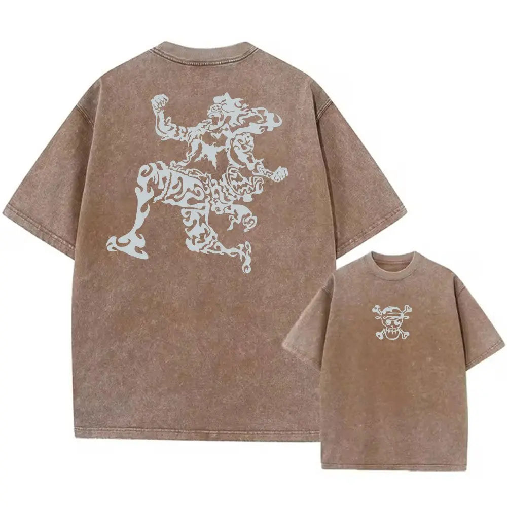 One Piece Anime Print Washed T-shirt Men Hip Hop Streetwear Oversized Women Short Sleeved Graphic Tee Summer Harajuku Casual Top