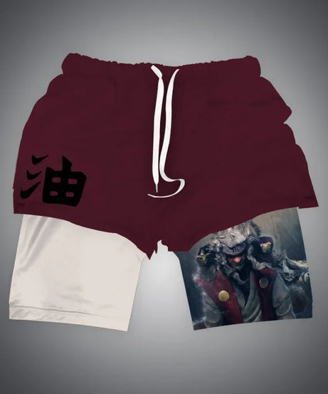 One Piece x Naruto x Dragon Ball 2-in-1 Men’s Gym Shorts – Quick-Dry & Breathable Sportswear