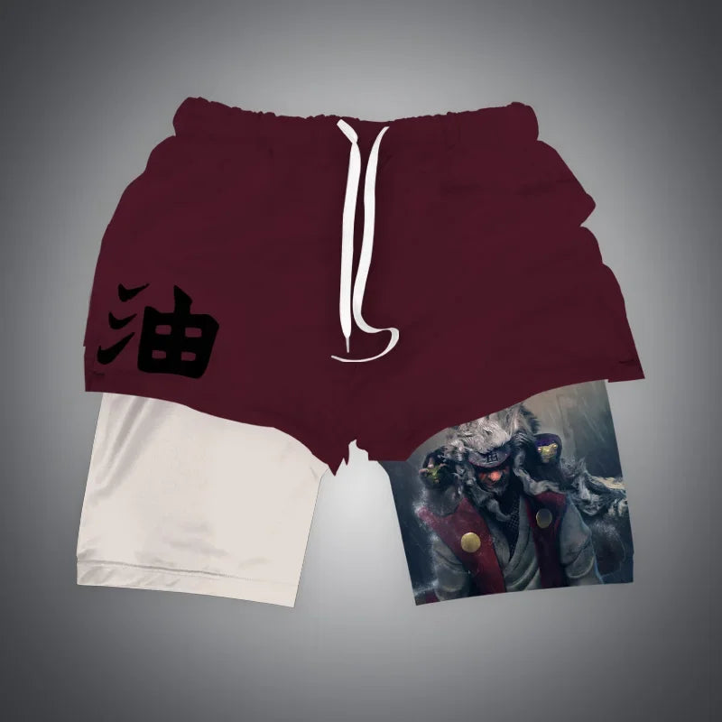 One Piece x Naruto x Dragon Ball 2-in-1 Men’s Gym Shorts – Quick-Dry & Breathable Sportswear