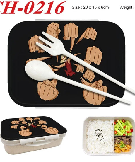 Anime One Piece Student Divided Bento Box Office Worker Light Lunch Box with Lid Style Wheat Straw Insulated Lunch Box