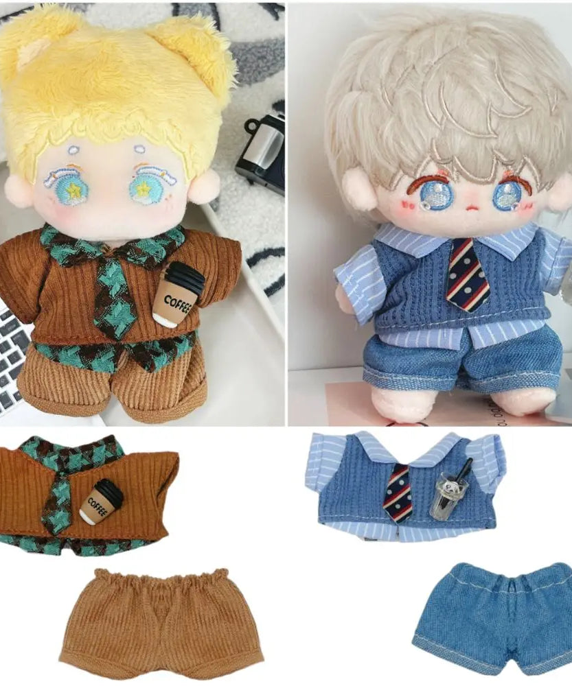 Creative 10cm Doll Clothes Blue Brown Playing House Doll Blouse Pants Suit Changing Dress Game Photo Prop Mini School Suit Gift
