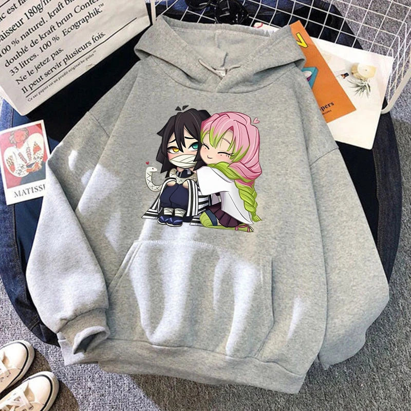 Hot Sale Autumn And Winter Fashion Long-Sleeved Outdoor Casual Loose Sweater Anime Kanroji Mitsuri Iguro Obanai Printing Hoodies