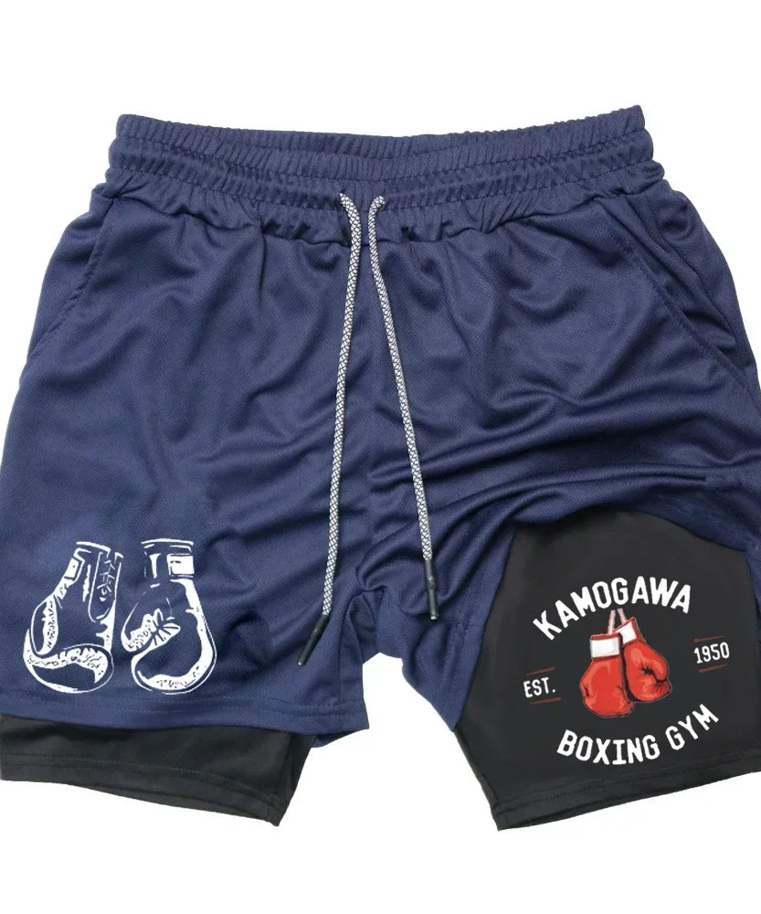 Boxing Gym Print Shorts Mens 2-in-1 Double Layer Quick Dry Beach Shorts Running Basketball Sports Summer Compression Short Pants
