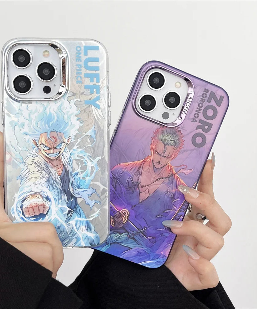One Piece Case For iPhone 16 15 14 13 17 Pro Max Luffy Zoro electroplated Camera Protect Cover