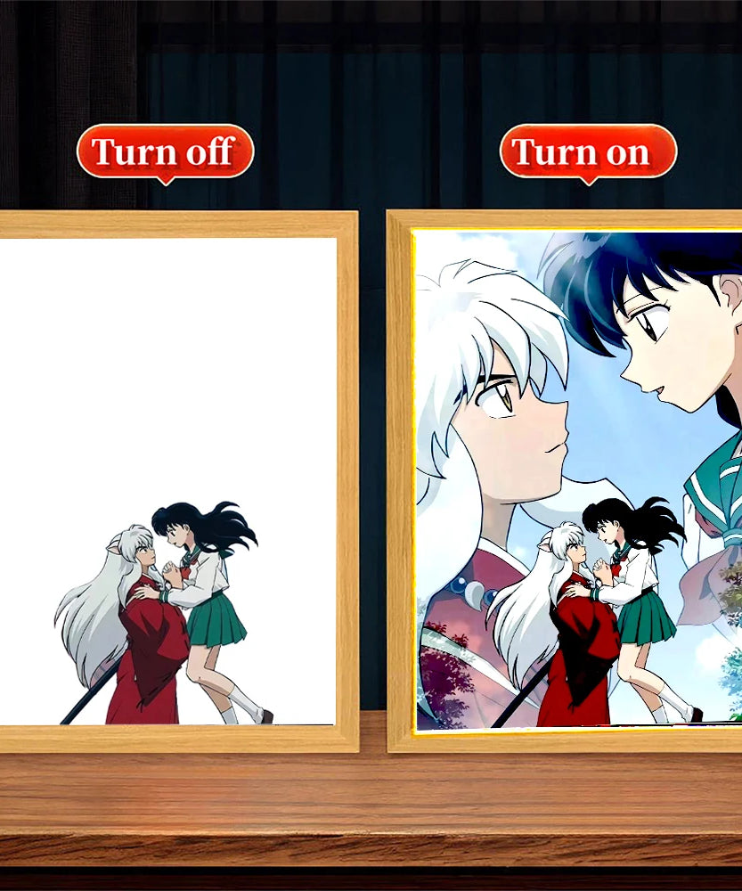 Light Painting Photo Frame Night Light Anime Figure Inuyasha Home room Decor Office Decoration Bedroom Friends Gifts Moon Lamp