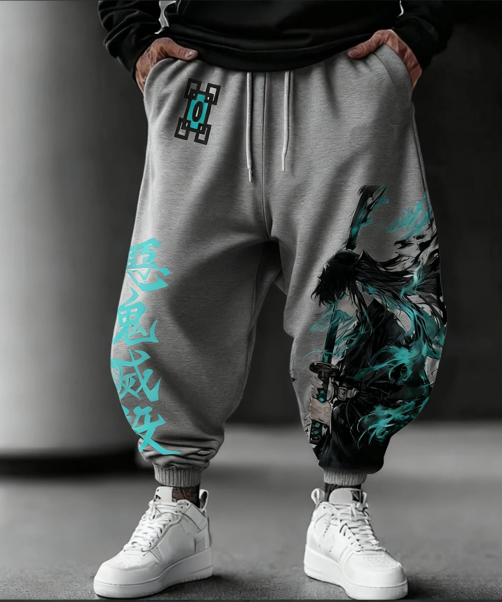 Demon Slayer Anime Autumn/Winter Sports Pants NewTokitou Muichirou Hand Drawn Printed Men's Loose Casual Fashion Tights
