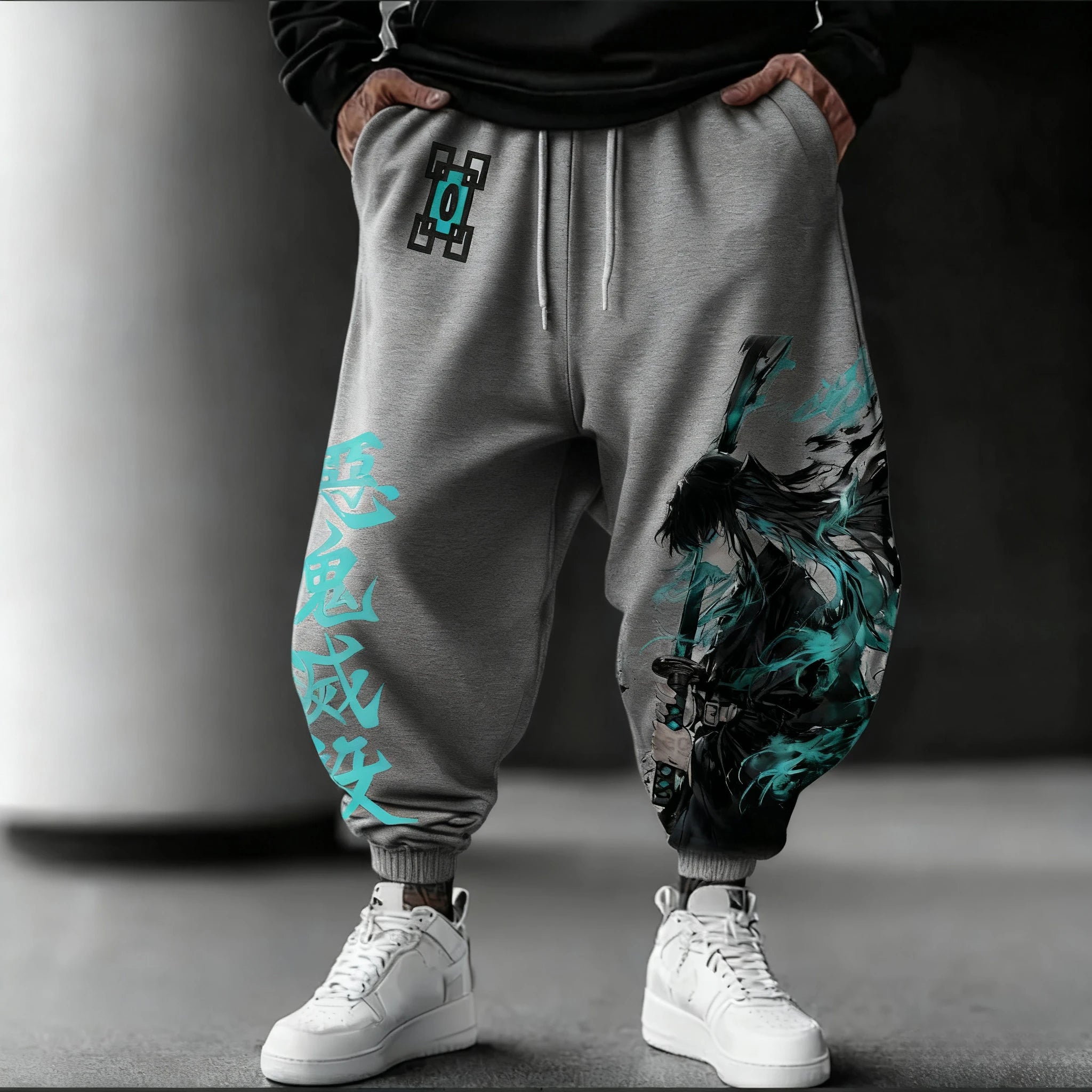 Demon Slayer Anime Autumn/Winter Sports Pants NewTokitou Muichirou Hand Drawn Printed Men's Loose Casual Fashion Tights
