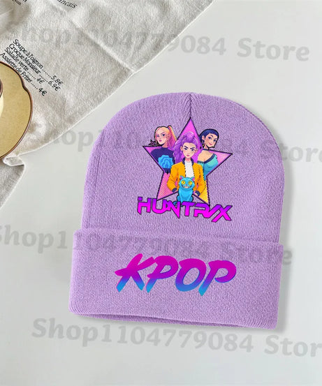 Kpop Demon Hunters Kawaii Knitted Hat for Girls Anime Cute Knit Hats Children Autumn Winter Windproof Warm Hats Gifts