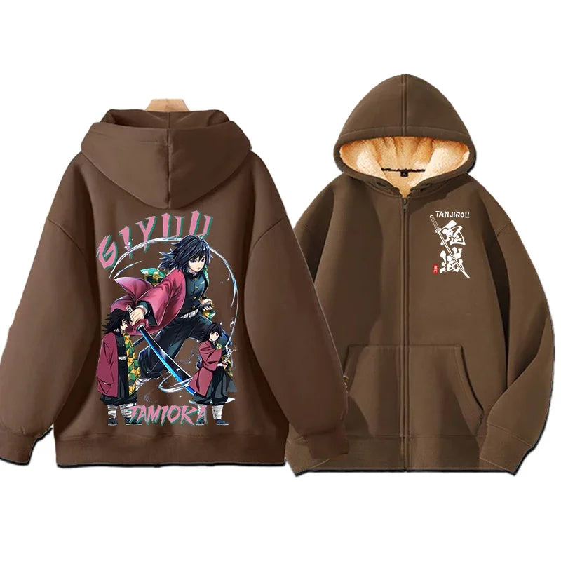 Demon Slayer Tanjiro & Giyu Tomioka Thick Winter Fleece Zip-Up Jacket 3