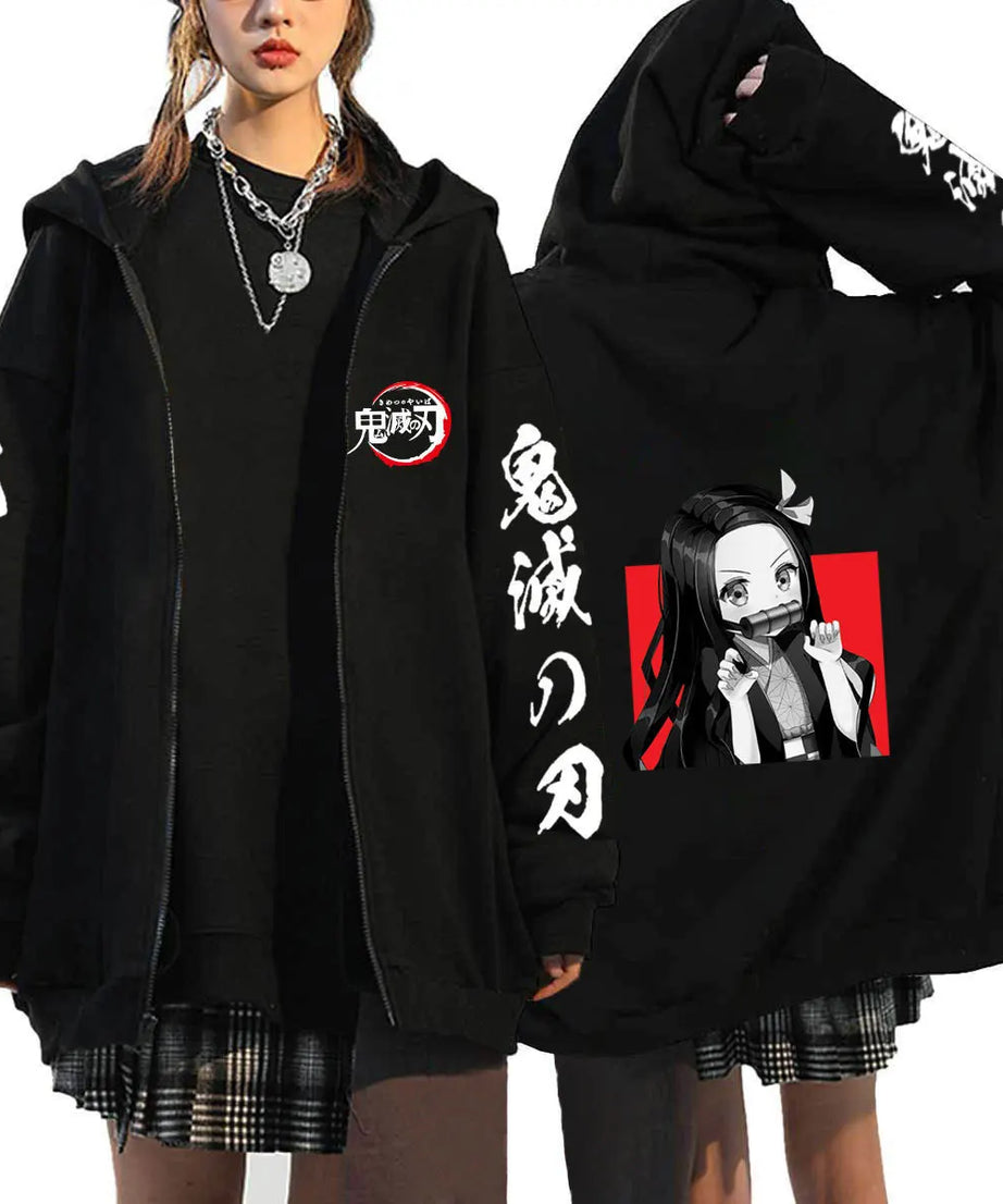 Demon Slayer Zipper Sweatshirts Zip Up Hoodie Anime Hoodies Unisex Hip Hop Streetwear Nezuko Kamado Graphic Y2K Clothes gifts